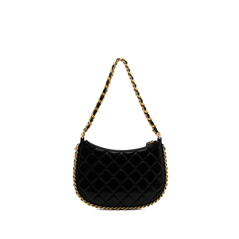 Chanel 23b Hobo Shoulder Bag Lambskin Black Brushed GHW(Microchip)