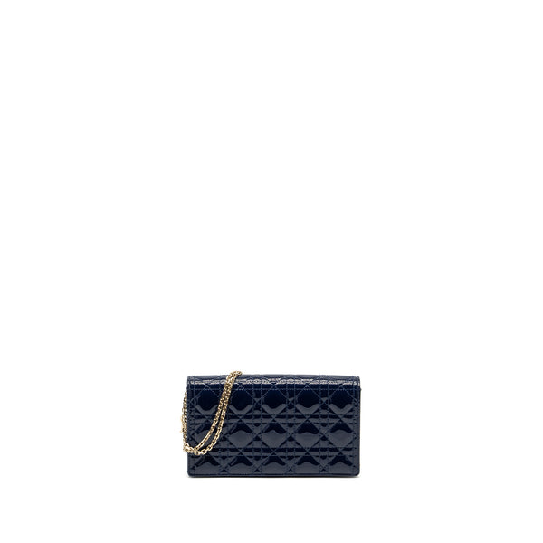 Dior Lady Dior Pouch with Chain patent dark blue LGHW