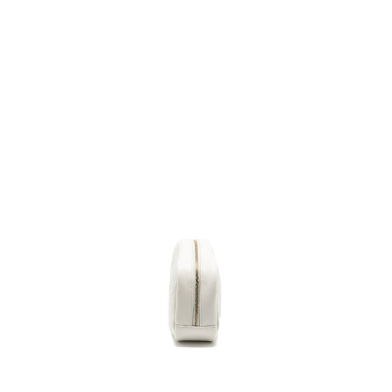 Chanel timeless classic pouch grained calfskin white LGHW (microchip)