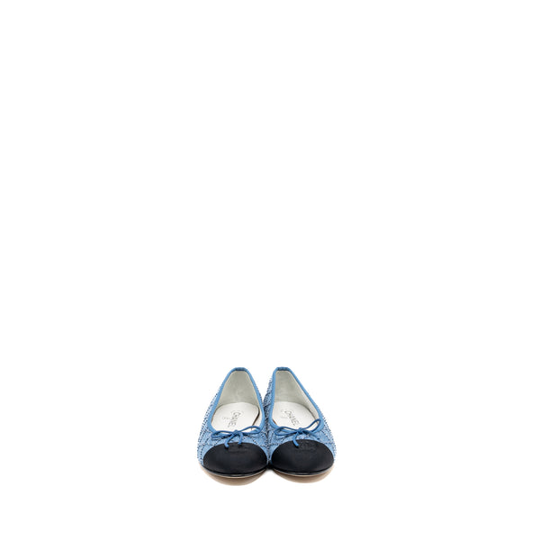 Chanel Size 41.5 Ballerina Flat Shoes Denim Blue/Black