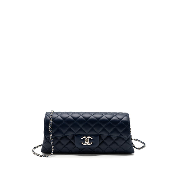Chanel quilted long flap bag lambskin dark blue SHW