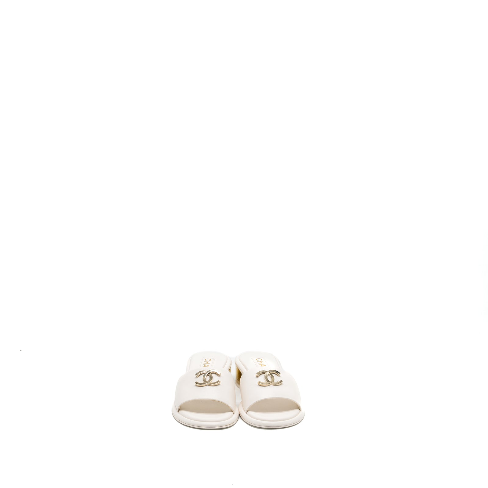 Chanel Size 36 23K Mules Lambskin White SHW