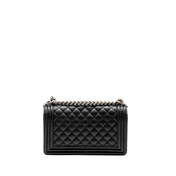 Chanel Medium Boy Bag Caviar Black Ruthenium Silver Hardware (Microchip)