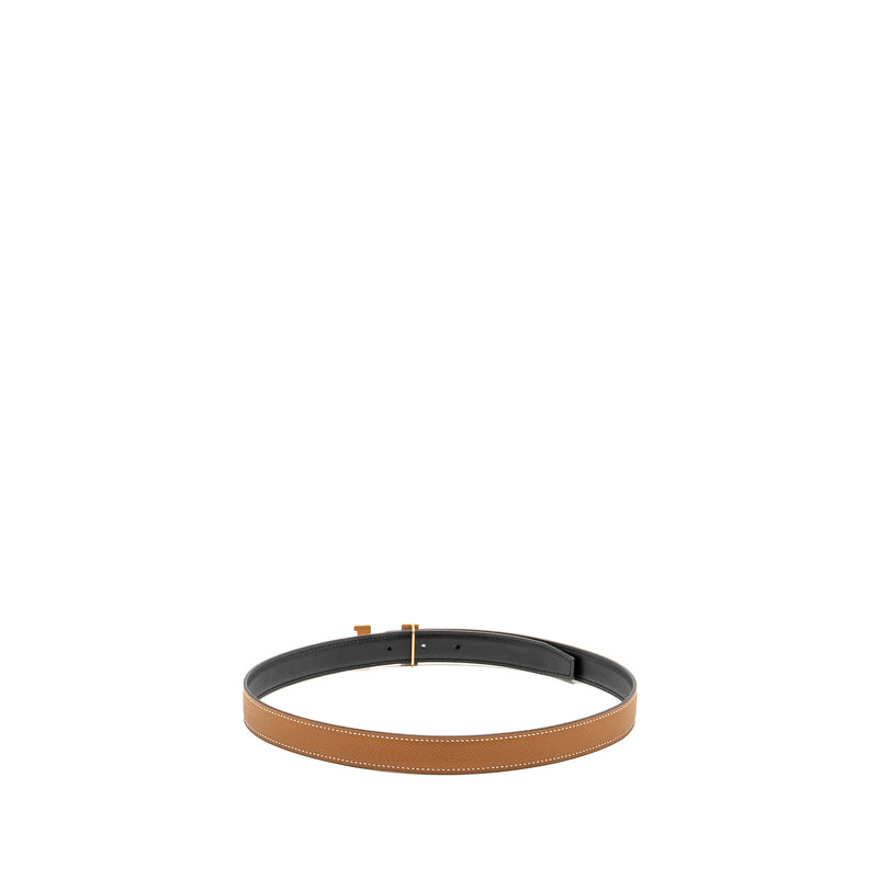 Hermes Size 75 H Buckle reversible Belt Epsom/ Swift  Gold RGHW Stamp C