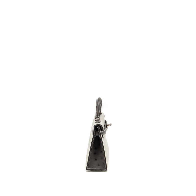 Hermes Mini Kelly II Special Order Ostrich Gris Perle / Graphite SHW Stamp W