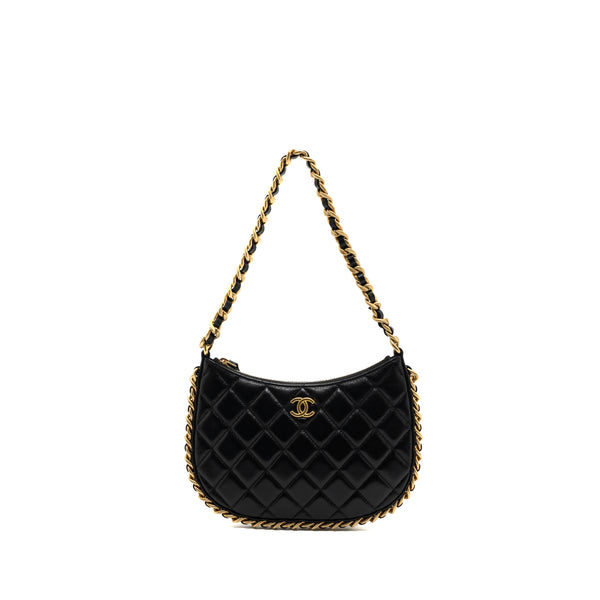 Chanel 23b Hobo Shoulder Bag Lambskin Black Brushed GHW(Microchip)