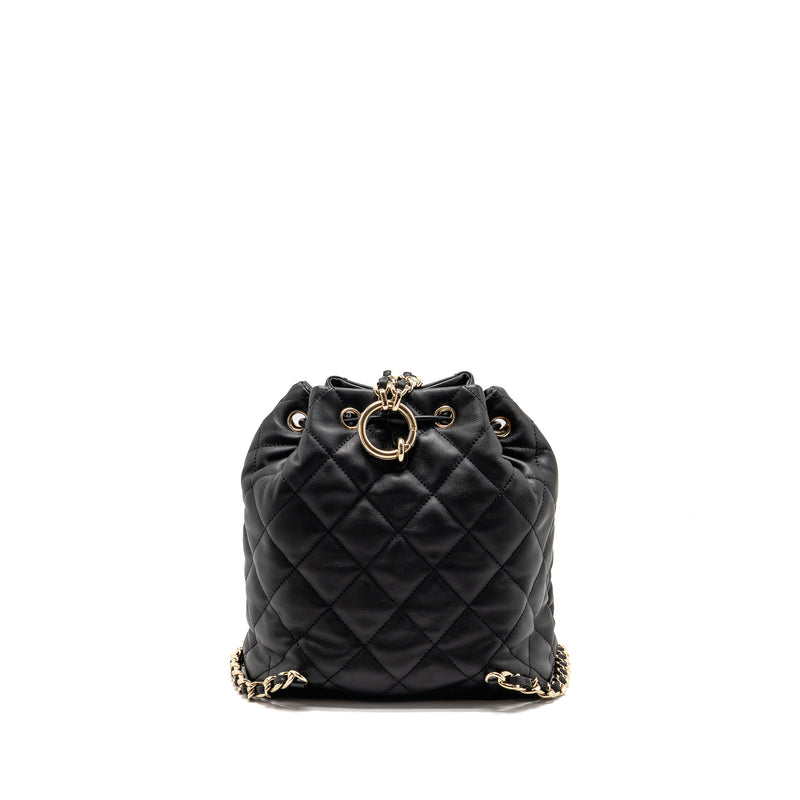 chanel vip gift bag leather backpack Chanel Drawstring Two Pockets Backpack Calfskin Black LGHW (Microchip)
