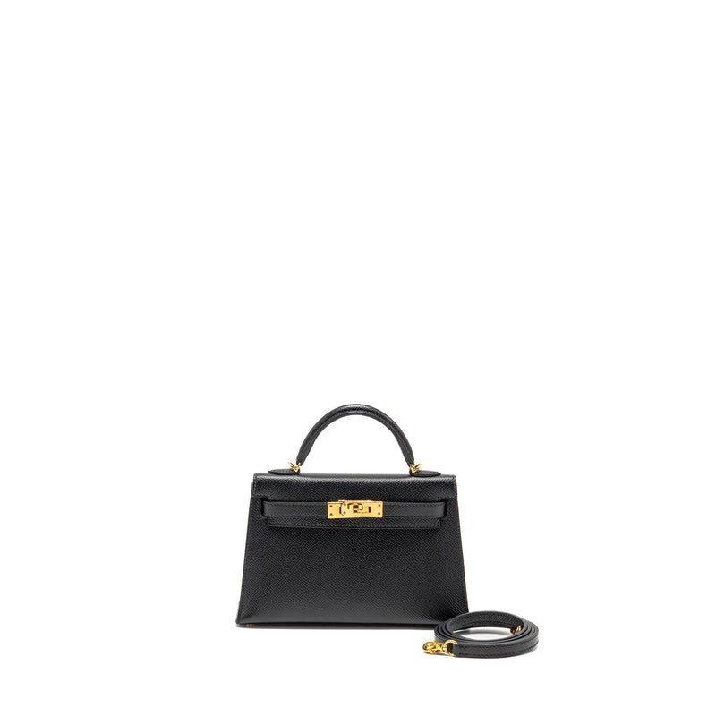 Hermes Mini Kelly II epsom black GHW stamp Y