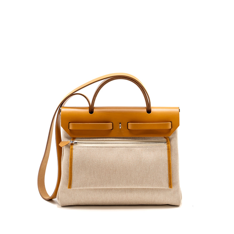 Hermes Herbag Zip 31 Toile H En Relief Brides Gala Nat Sable/Ecru Beige SHW Stamp Z