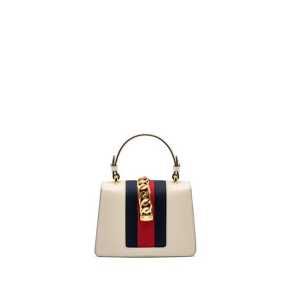 Gucci Mini Sylvie Top Handle Bag Calfskin White GHW