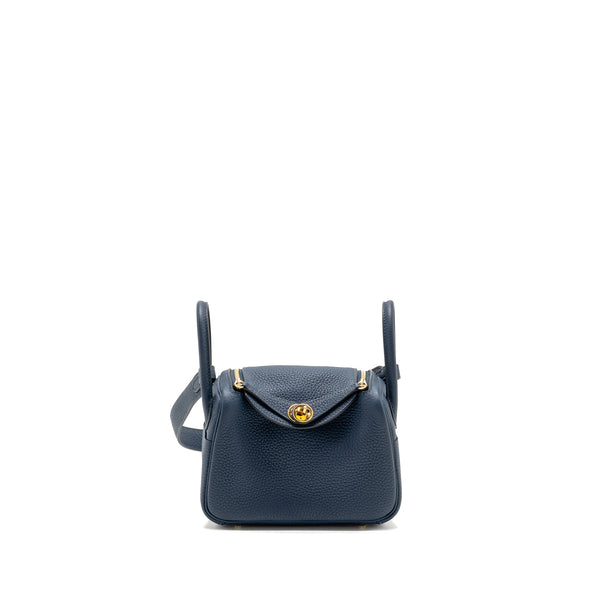 Hermes Mini Lindy Clemence Bleu De Prusse GHW Stamp W