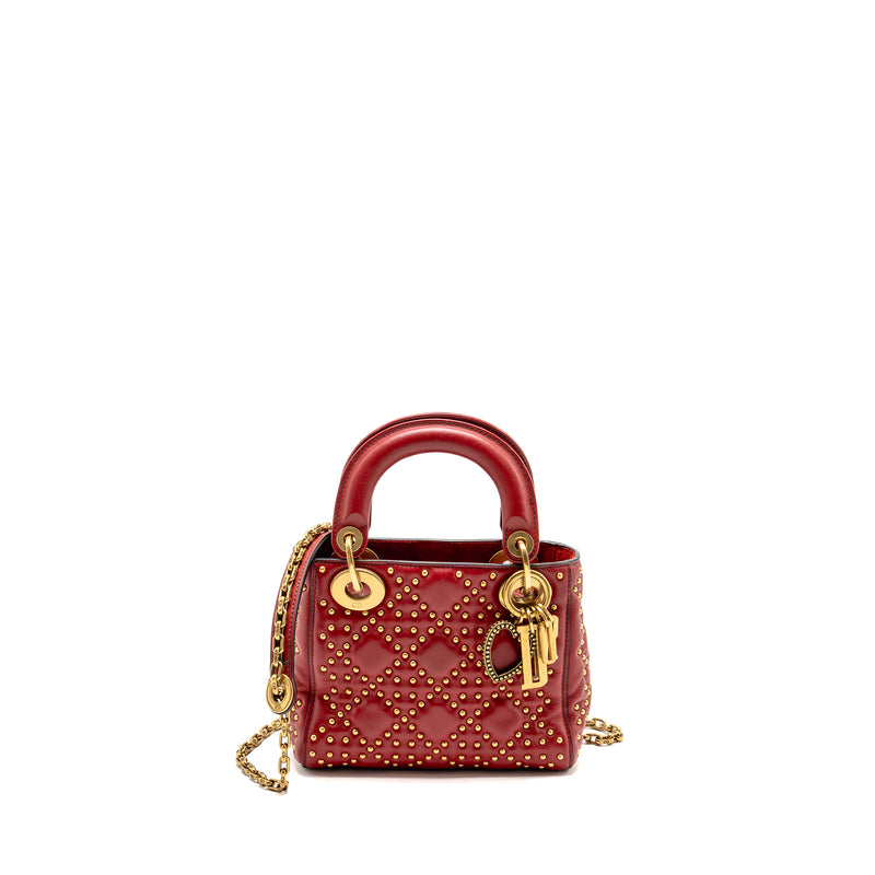 Dior Love Charm Mini Lady Dior Studded Lambskin Red GHW