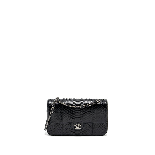 Chanel Medium Classic Double Flap bag python black SHW