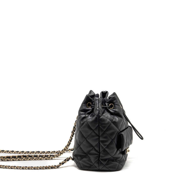 Chanel Drawstring Two Pockets Backpack Calfskin Black LGHW (Microchip)