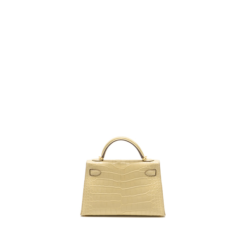 Hermes Mini Kelly II Alligator MIssissippiensis Matt Y1 Vanille GHW Stamp W