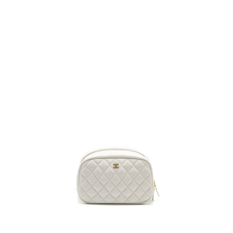 Chanel timeless classic pouch grained calfskin white LGHW (microchip)