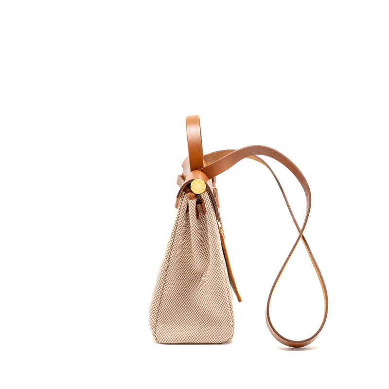 Hermes Herbag 31 Zip Bag Canvas/Vache Hunter Ecru-beige/Fauve GHW Stamp B