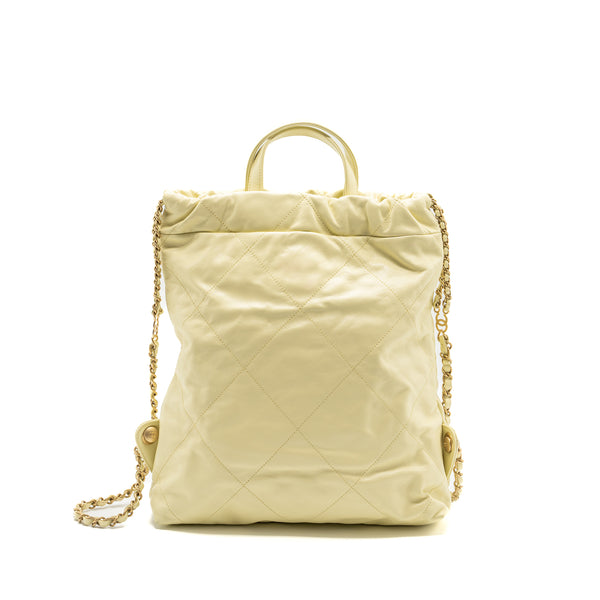 Chanel 23P Small 22 Backpack Shiny Calfskin Light Yellow Brushed GHW(Microchip)