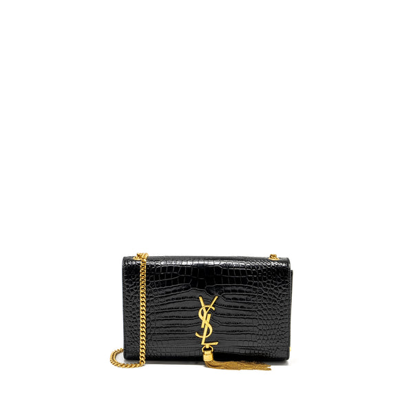 Saint Laurent/YSL Kate Tassel Bag Croc-Embossed Calfskin Black GHW