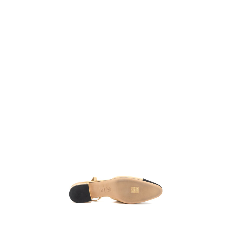 Chanel Size 41.5 Slingback Flats Calfskin Beige/Black