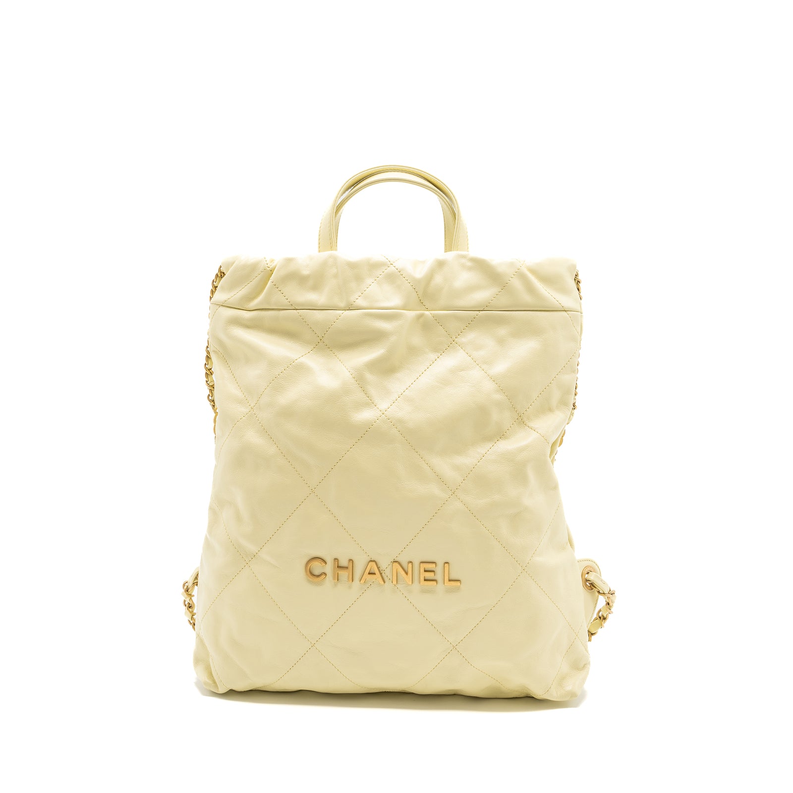Chanel 23P Small 22 Backpack Shiny Calfskin Light Yellow Brushed GHW(M