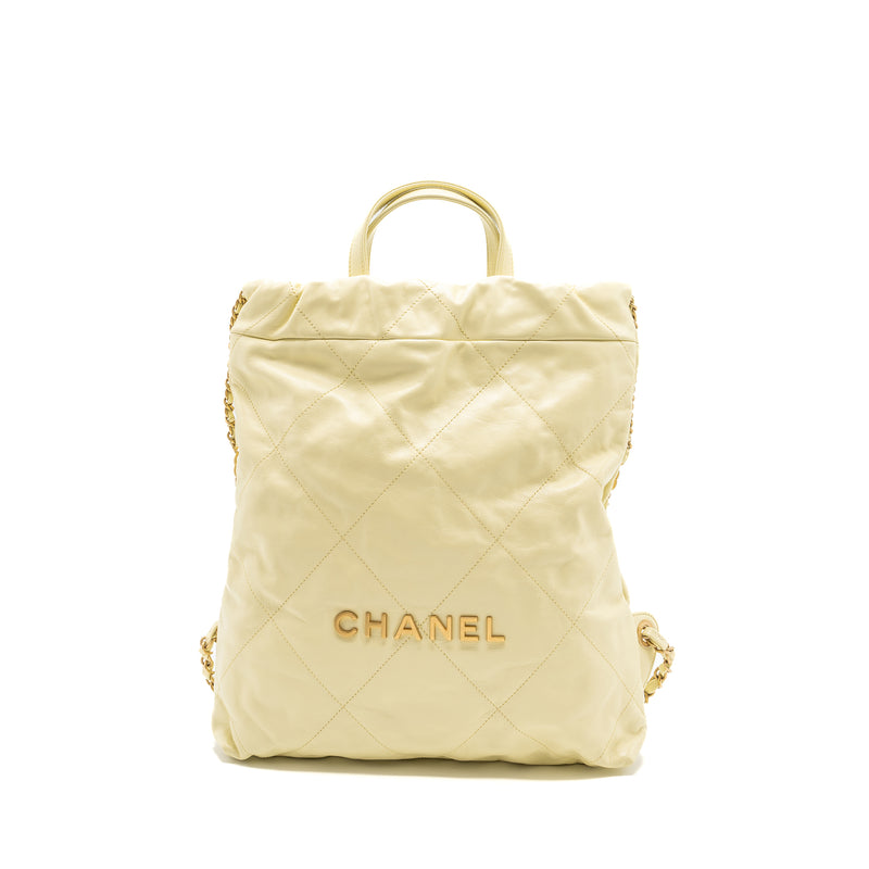 Chanel 23P Small 22 Backpack Shiny Calfskin Light Yellow Brushed GHW(Microchip)