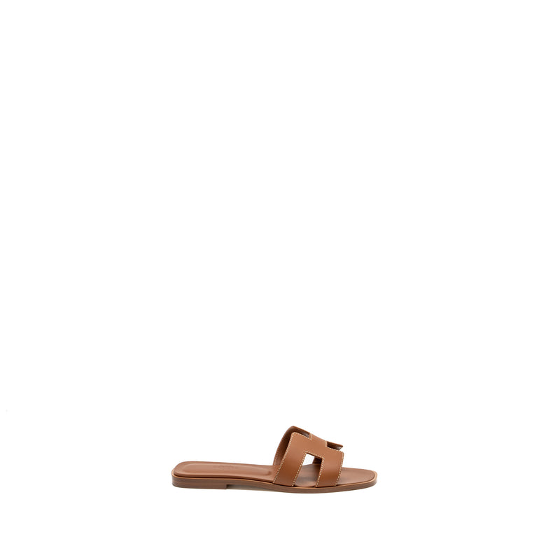 Hermes Size 37.5 Oran Sandals Calfskin Gold