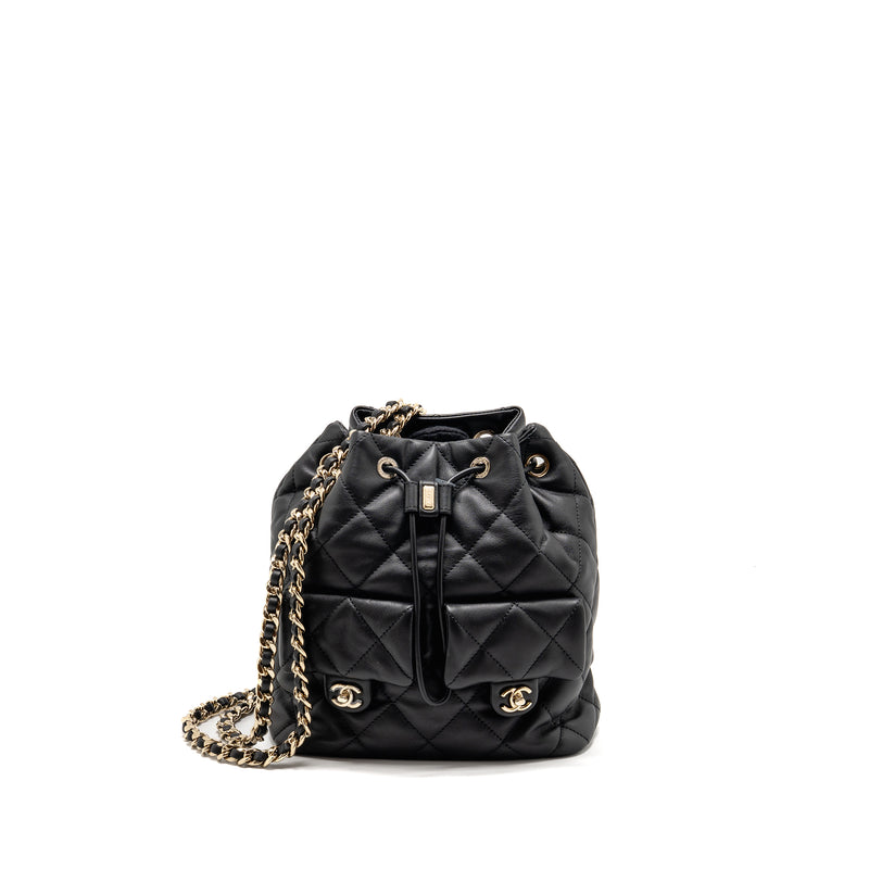 Chanel Drawstring Two Pockets Backpack Calfskin Black LGHW (Microchip)