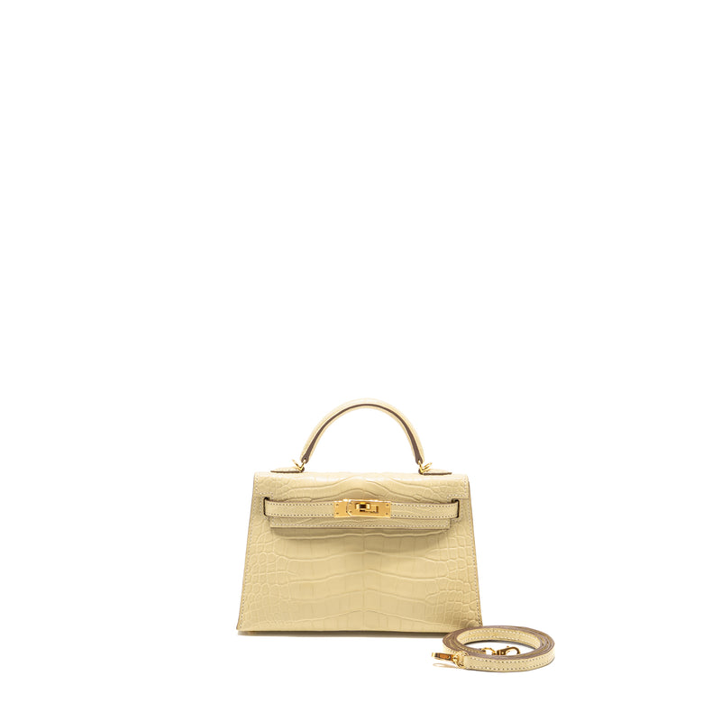 Hermes Mini Kelly II Alligator MIssissippiensis Matt Y1 Vanille GHW Stamp W