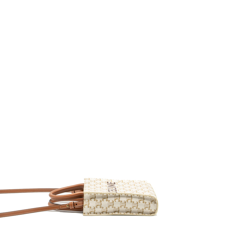 Celine Mini Vertical Cabas Triomphe Canvas/Calfskin white GHW
