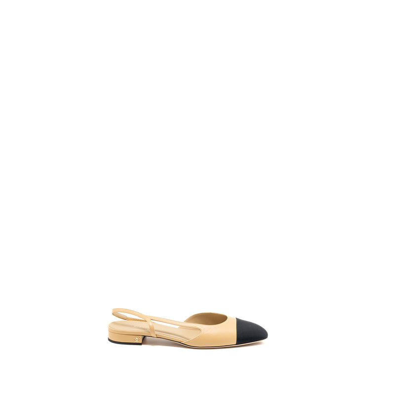 Chanel Size 41.5 Slingback Flats Calfskin Beige/Black