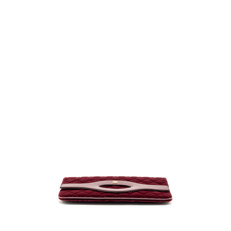 Chanel Folding Clutch Bag Velvet/Lambskin Burgundy LGHW