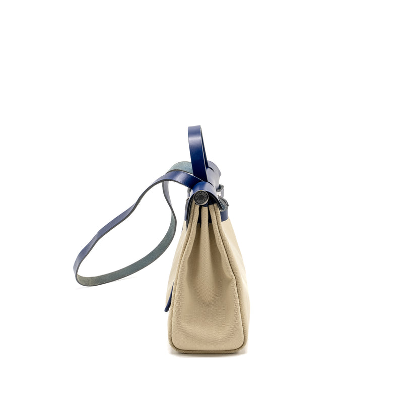 Hermes Herbag 31 Zip Bag Canvas/Leather Blue SHW Stamp Z