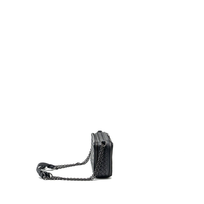 Bottega Veneta small zip clutch with chain lambskin black ruthenium hardware