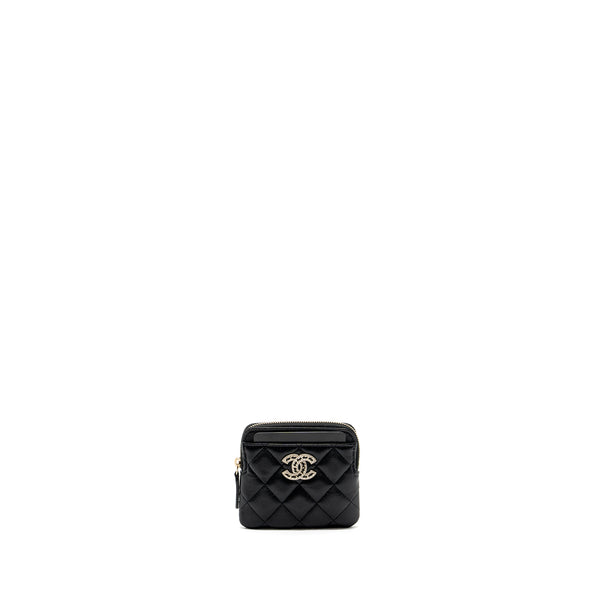 Chanel detailed CC logo zipper small wallet caviar black LGHW