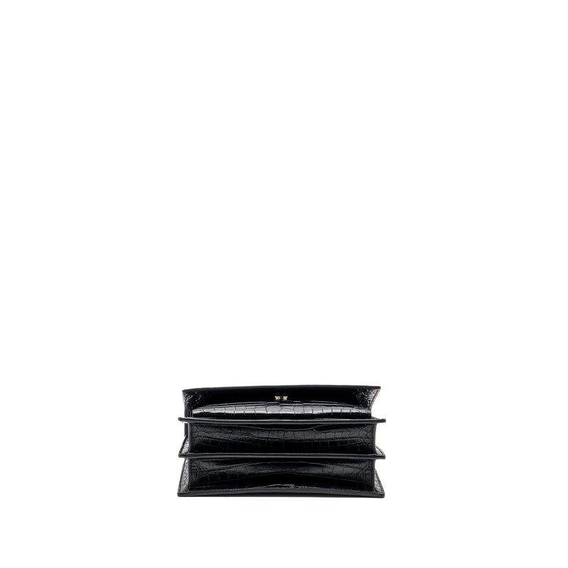 Saint Laurent/YSL Sunset Bag Crocodile-Embossed Black SHW