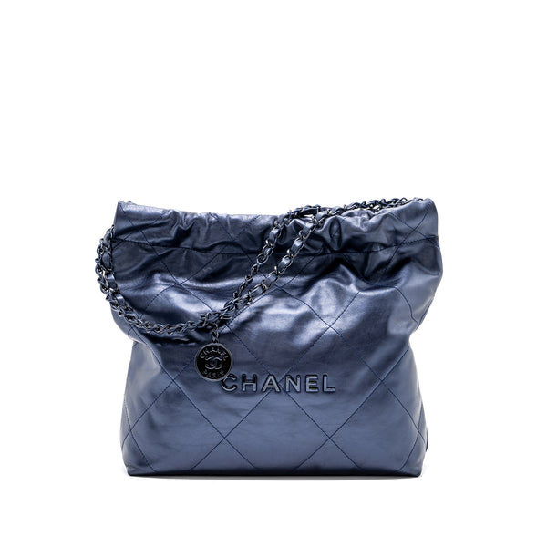 Chanel Small 22 Bag Shiny Calfskin Iridescent Black with Black Hardware(Microchip)