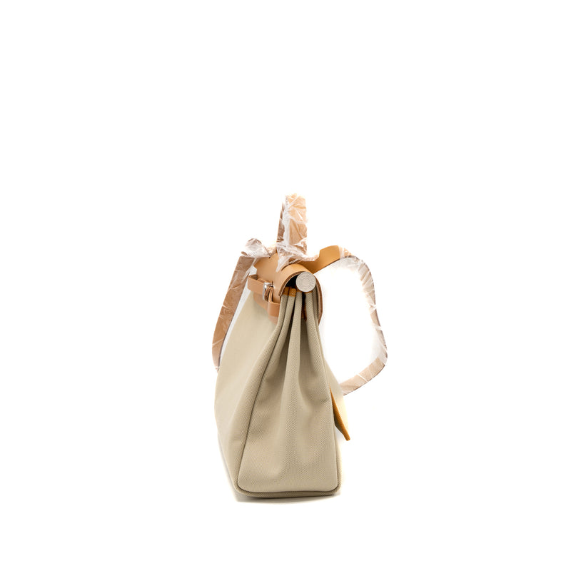 Hermes Herbag 31 Zip Bag Canvas/Vache Hunter Beton/Naturel Sable SHW Stamp U