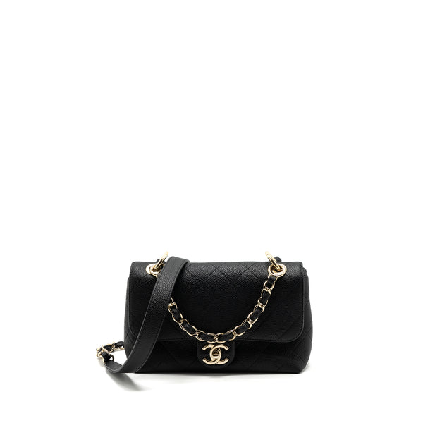CHANEL FLAP BAG WITH CHAINS HANDLE Quilted CALFSKIN BLACK GHW