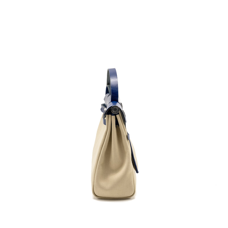 Hermes Herbag 31 Zip Bag Canvas/Leather Blue SHW Stamp Z