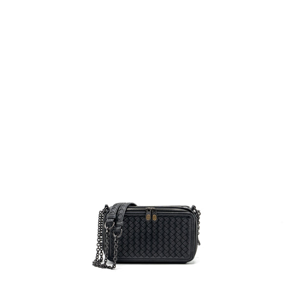 Bottega Veneta small zip clutch with chain lambskin black ruthenium hardware