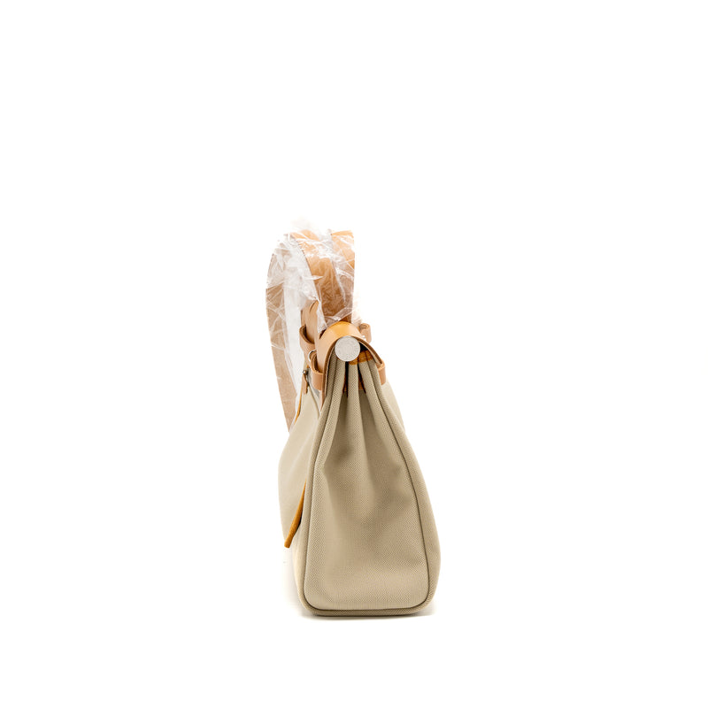 Hermes Herbag 31 Zip Bag Canvas/Vache Hunter Beton/Naturel Sable SHW Stamp U