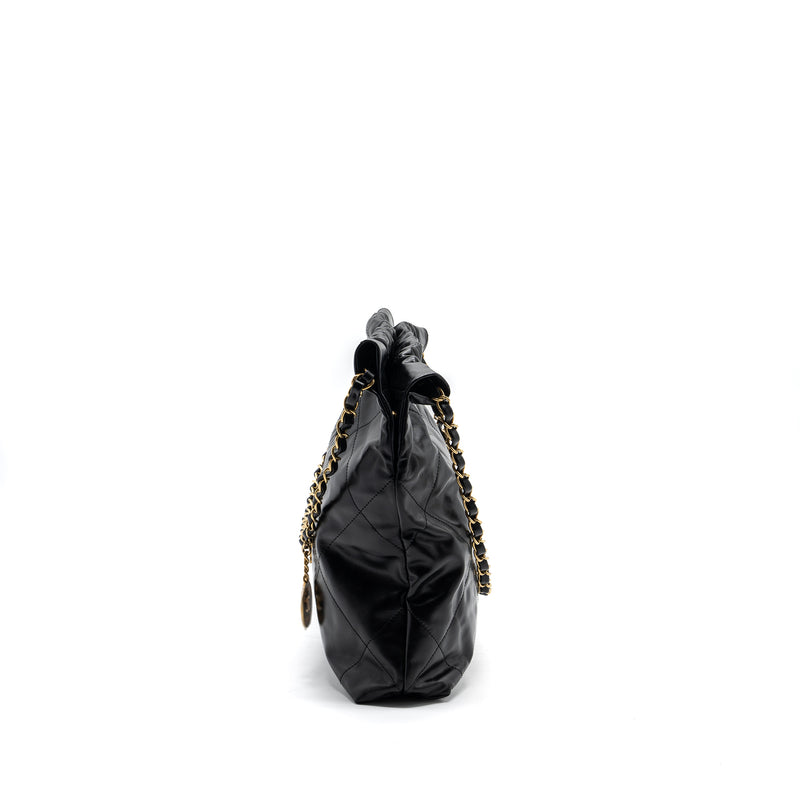 22 Mini in Black Shiny Calfskin Leather & Gold-Tone Metal – Glampot