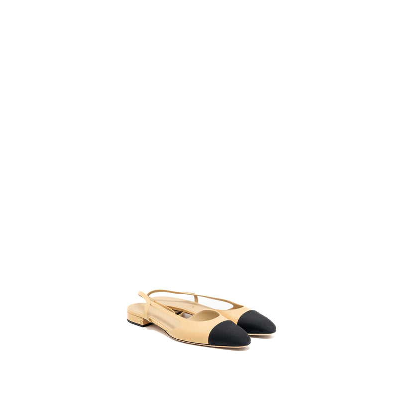 Chanel Size 41.5 Slingback Flats Calfskin Beige/Black