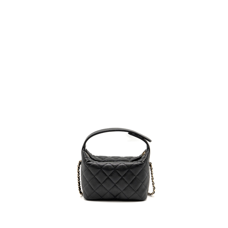 Chanel Quilted Hobo Bag with Chain Caviar Black LGHW (Microchip)
