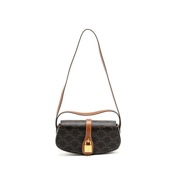 Celine Clutch On Strap Tabou Triomphe Canvas/Calfskin Tan GHW