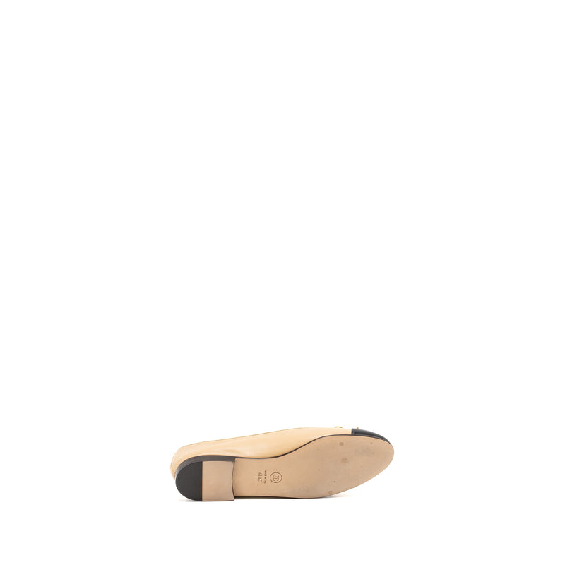 Chanel Size 41.5 Ballerina Flat Shoes Lambskin Beige/Black