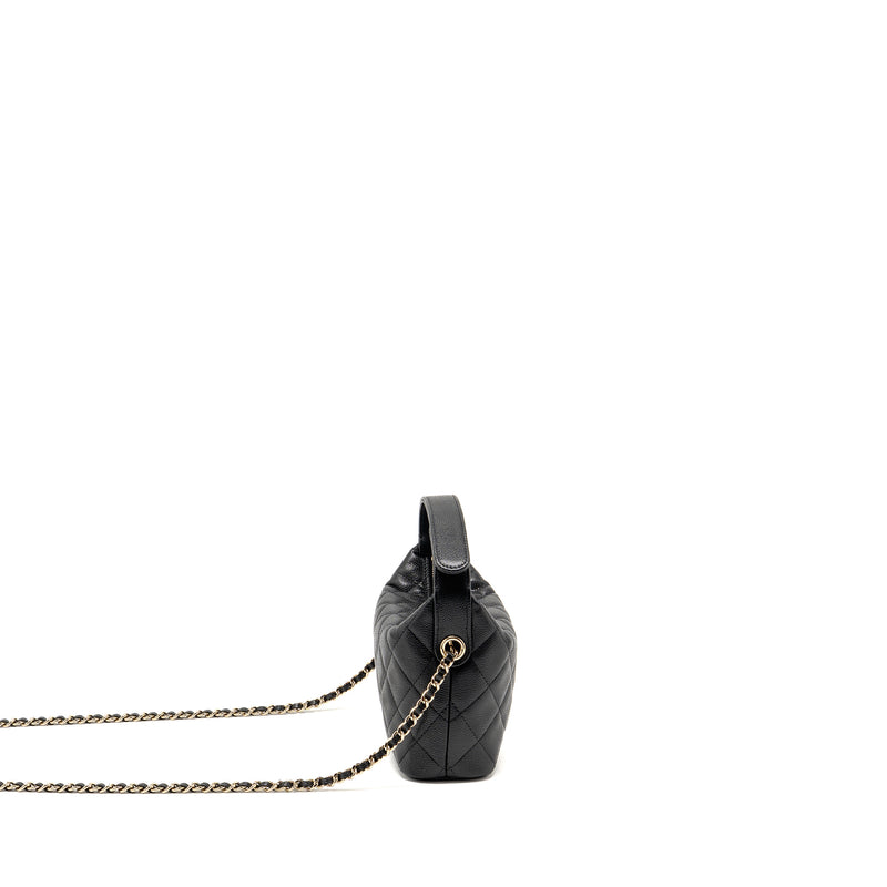Chanel Quilted Hobo Bag with Chain Caviar Black LGHW (Microchip)