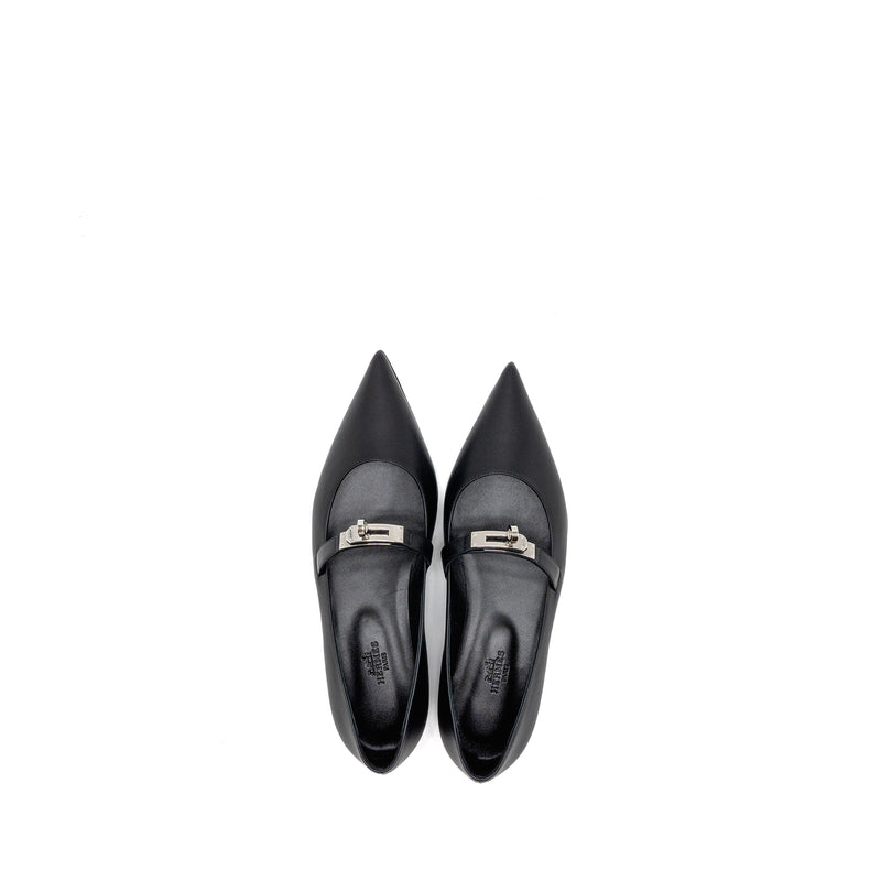 Hermes Size 37 Kelly Ballet Flat Calfskin Black SHW