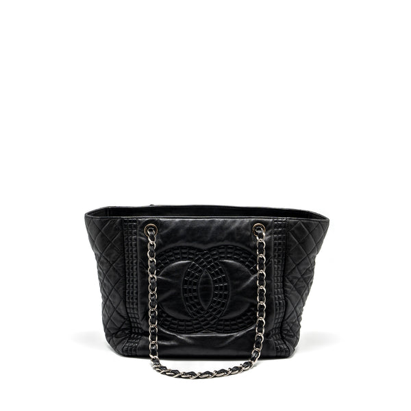 Chanel CC logo shopping tote bag lambskin black SHW